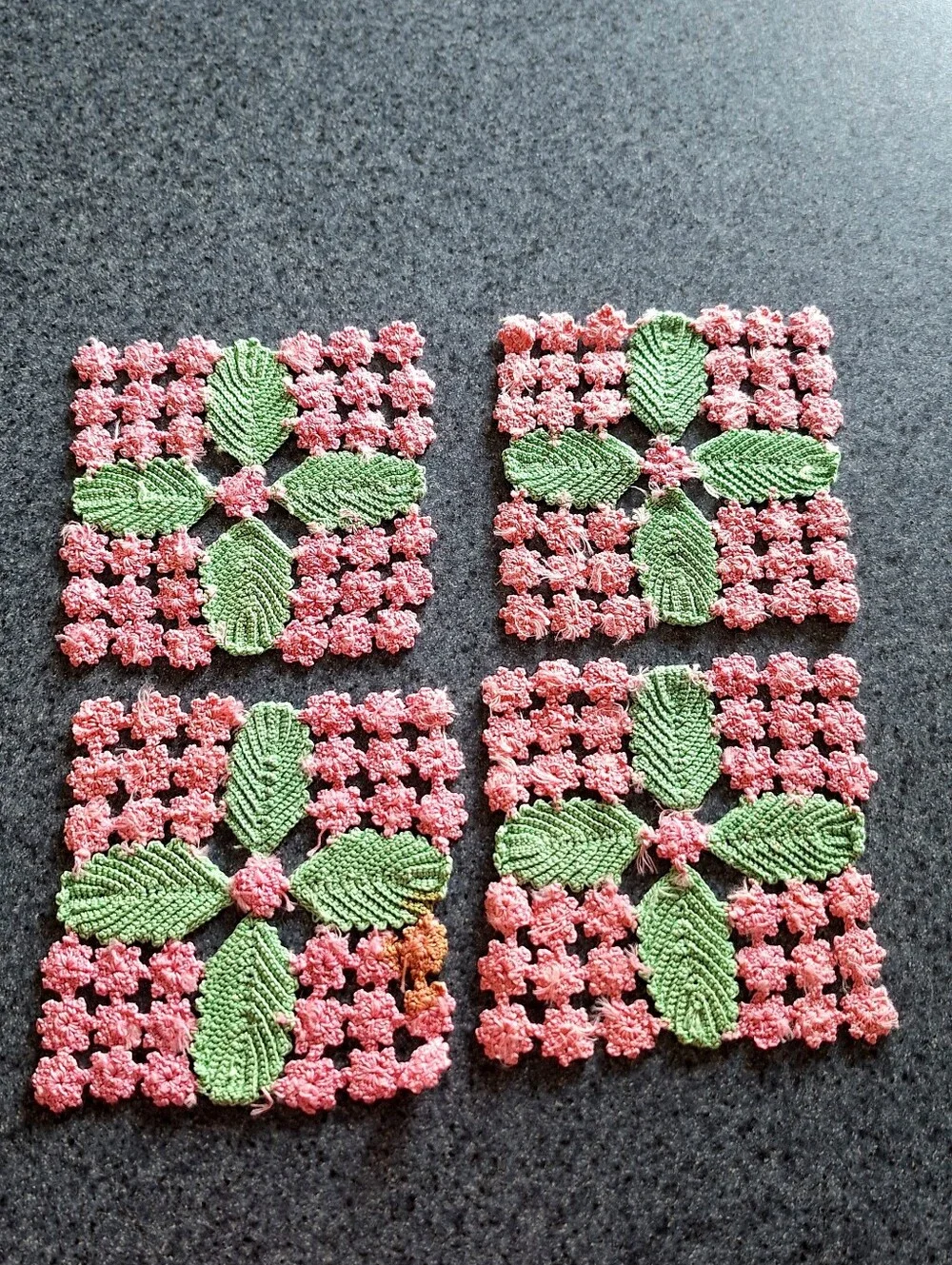 Handmade Crochet Floral & Leaf Coaster Set of 4
